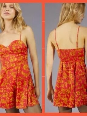 Urban Outfitters Orion Bustier Mini Dress Red Yellow Patterned XS